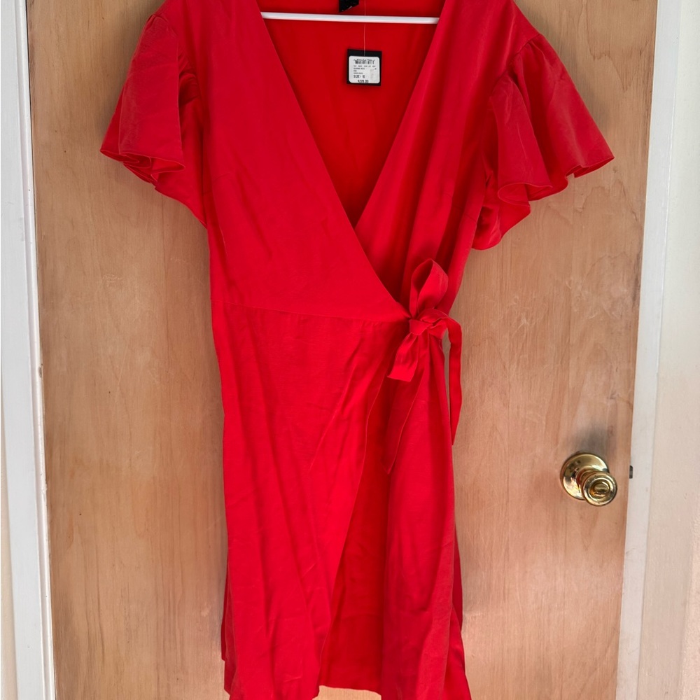 Club Monaco Red Ruffled Wrap Mini Dress